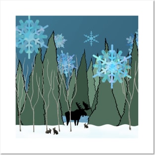 Wildlife in the Silent Snowy Forest Posters and Art